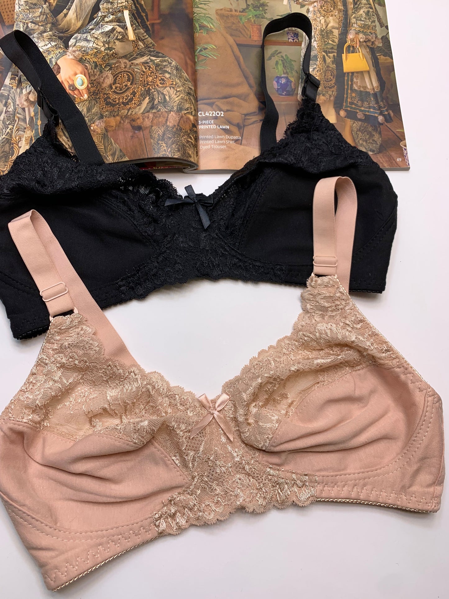 (32-42)C Soft Cotton Half Cup Lace Daily Wear Bra (003)