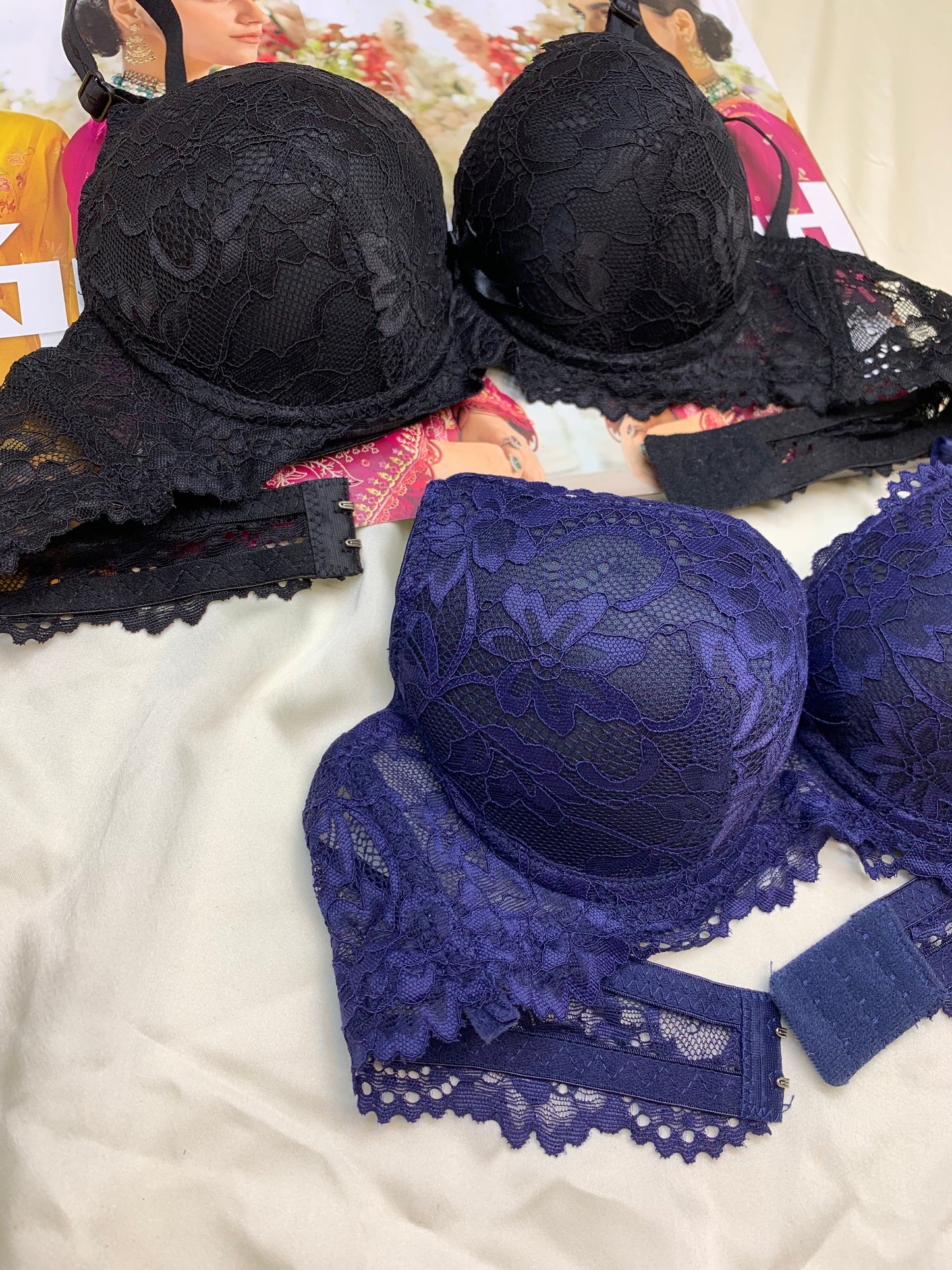 (34-38)b Elegant Double Padded Push-up Lace Bridal Bra (174)