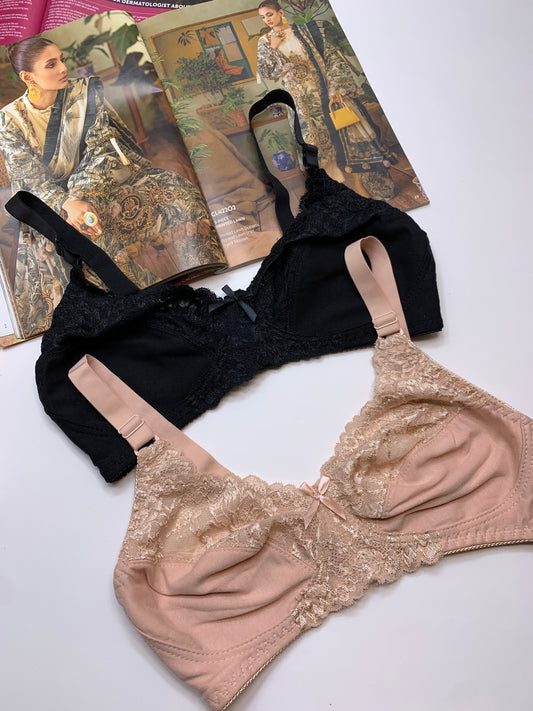 (32-42)C  Soft Cotton Half Cup Lace Daily Wear Bra (003)