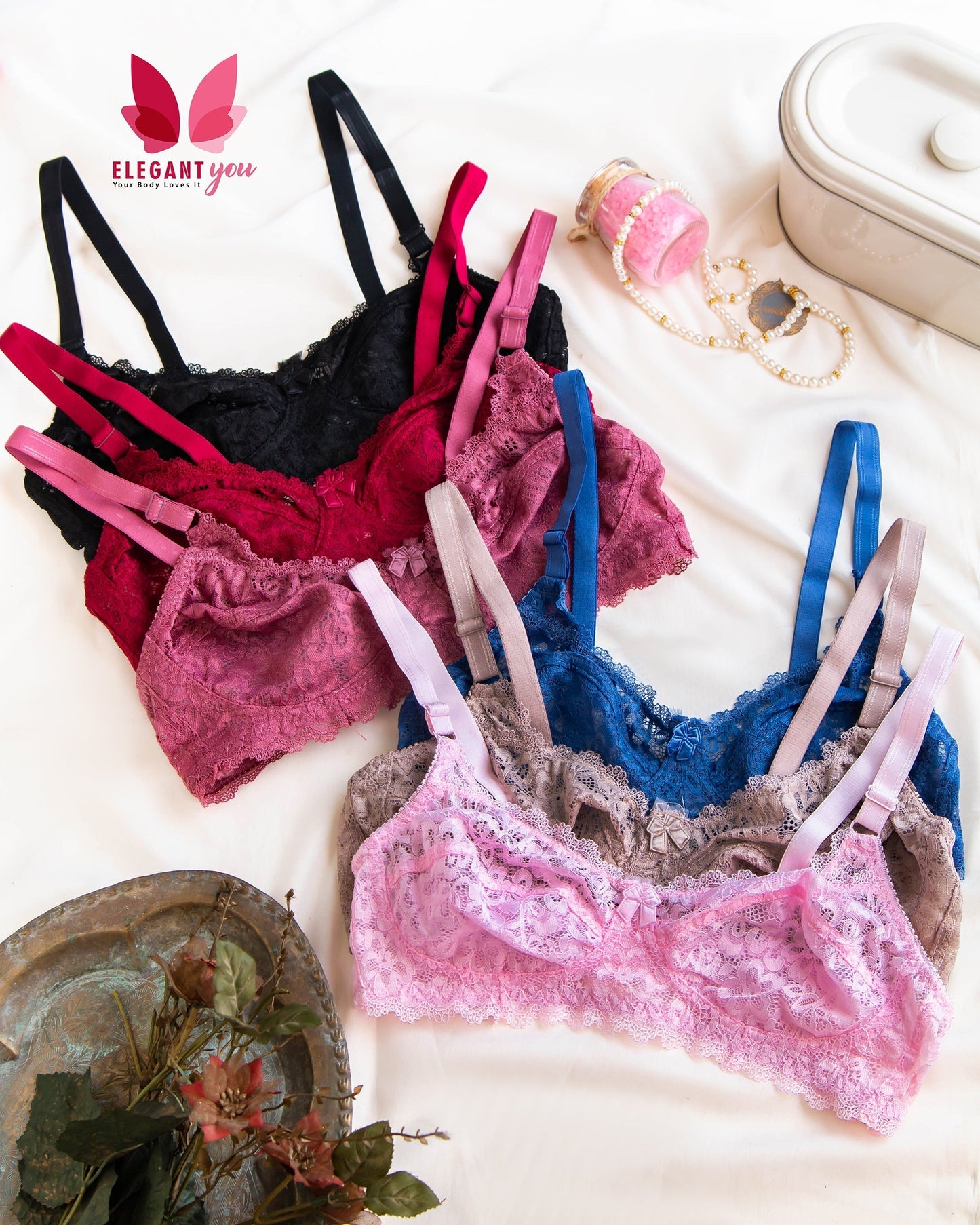 (32-42) Beautiful Colors Lace Pattern Daily Wear bra (023)