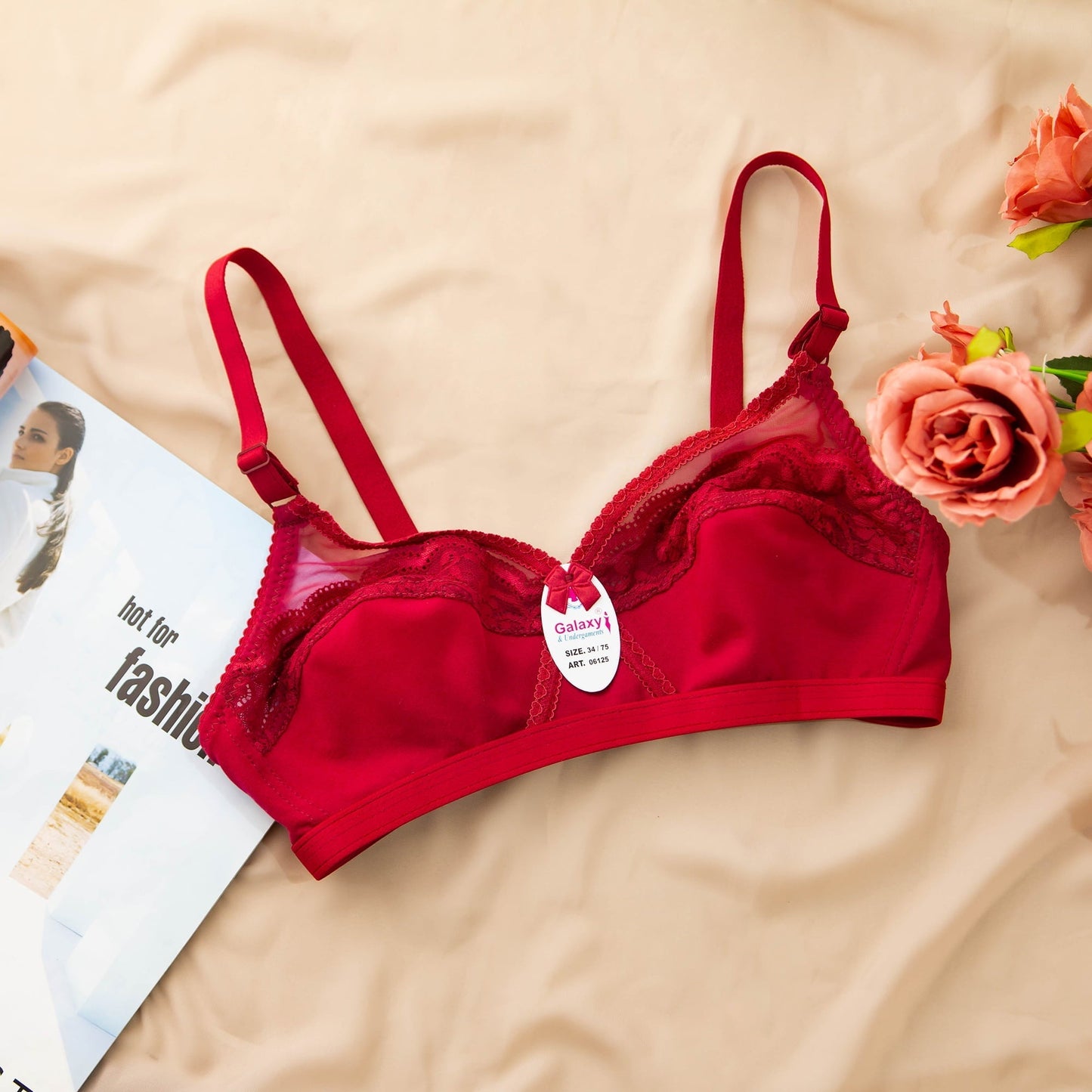 (32-42)b/c Beautiful Cotton Half Cup Lace Daily Wear Bra (024)