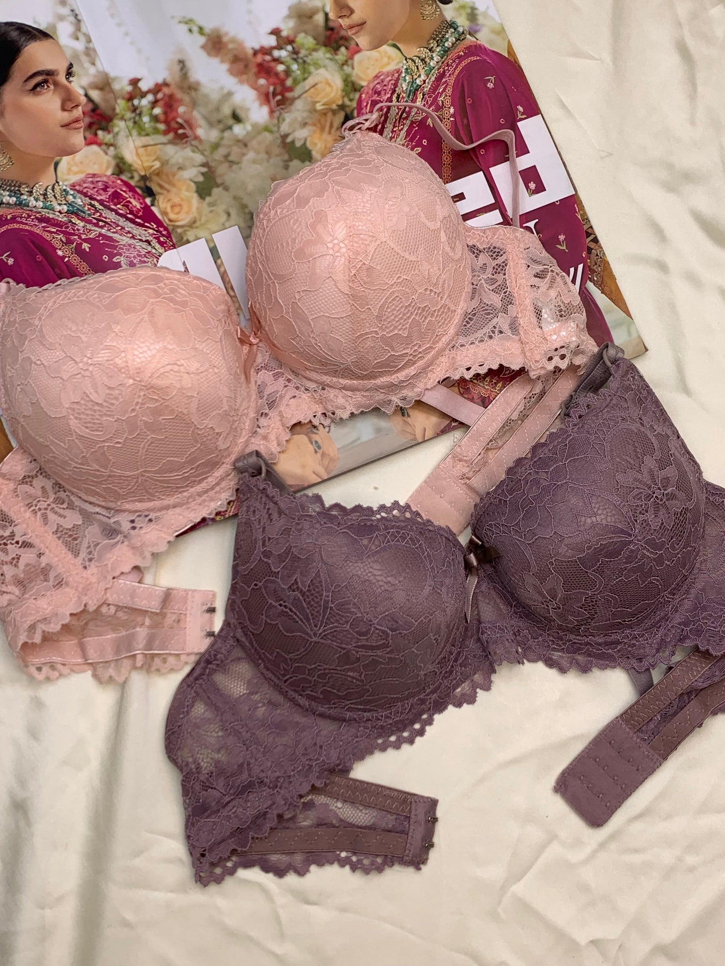 (34-38)b Elegant Double Padded Push-up Lace Bridal Bra (174)