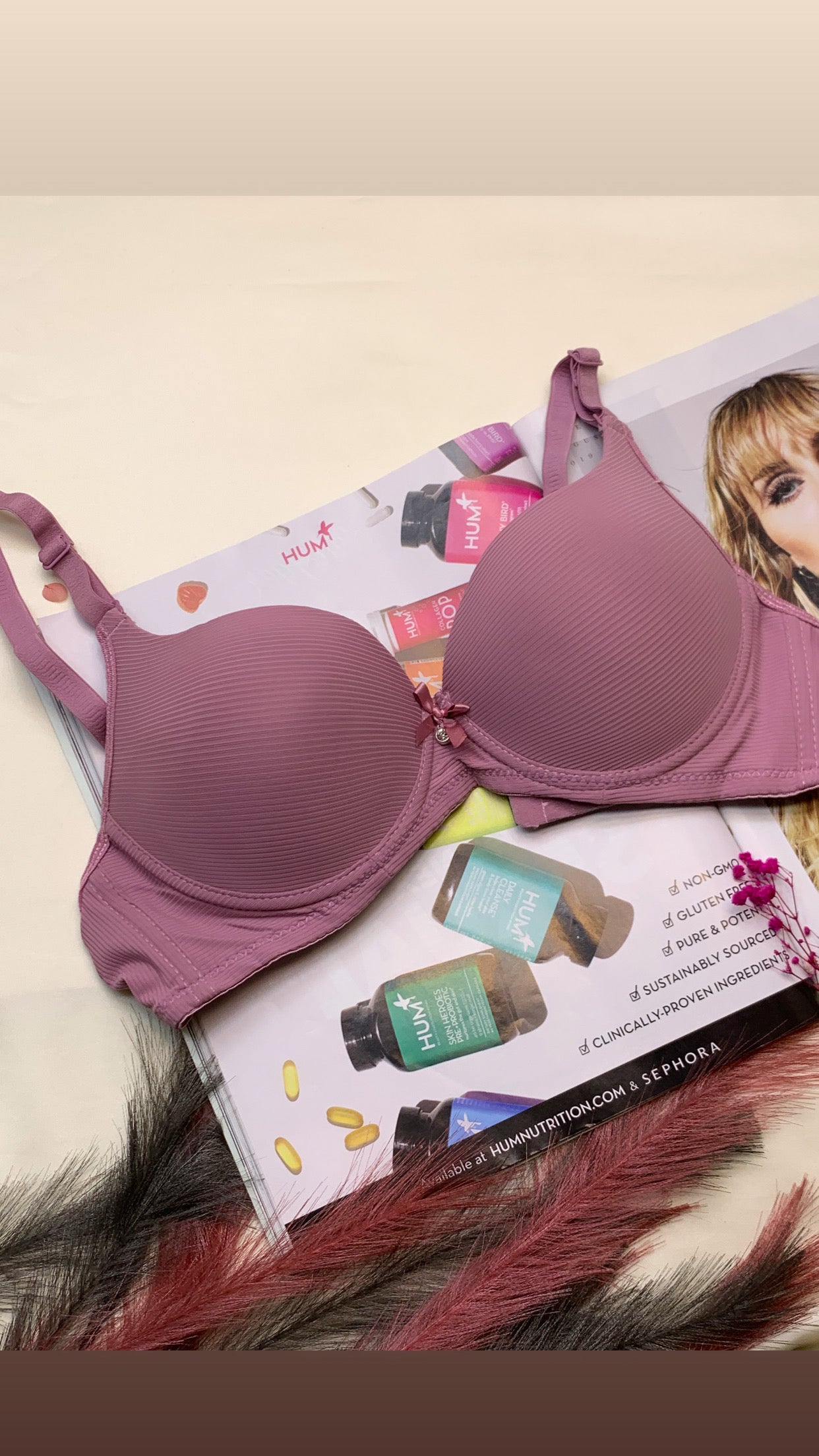 (34-38)B  Demi Cup Self Lining Padded Push-up Wired Bra (168)