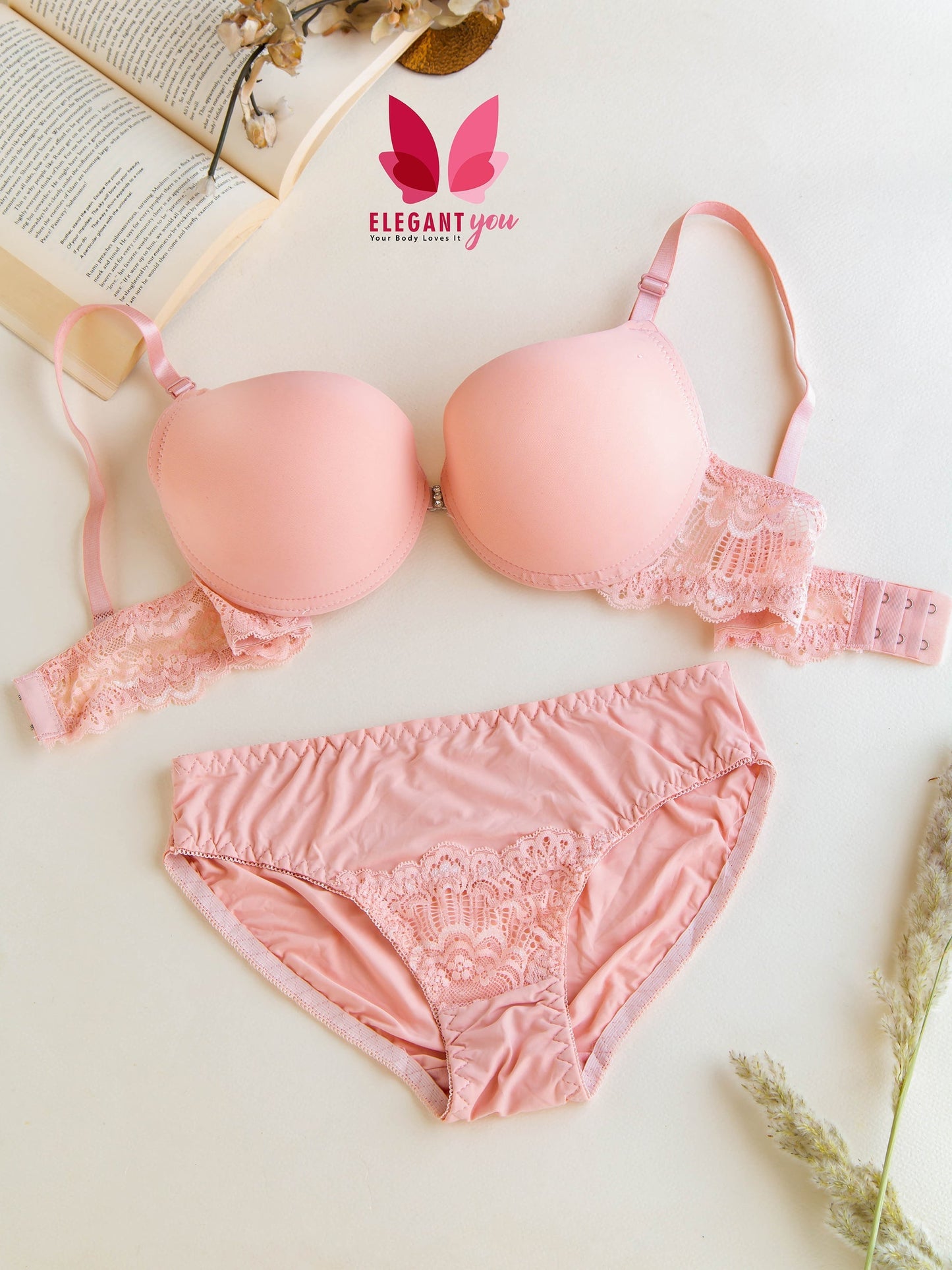 (34-40)B Intimate Solid Colour Pushup Underwired Bra and Matching Panty (144)
