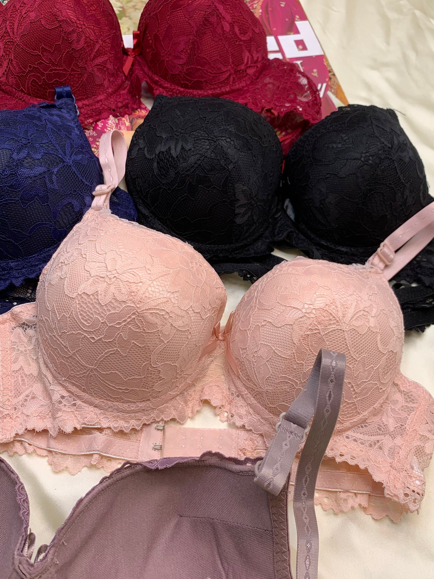 (34-38)b Elegant Double Padded Push-up Lace Bridal Bra (174)