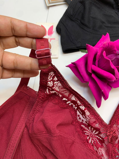 (32-42)b/c Soft Cotton Half Cup Lace Daily Wear Bra (002-003)
