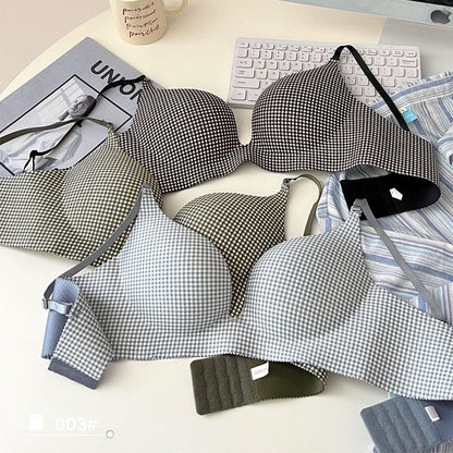 Check Design Hand Shape Medium Padded Deep Cleavage Bra