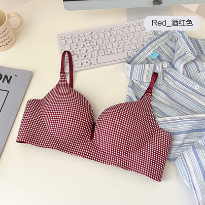 Check Design Hand Shape Medium Padded Deep Cleavage Bra