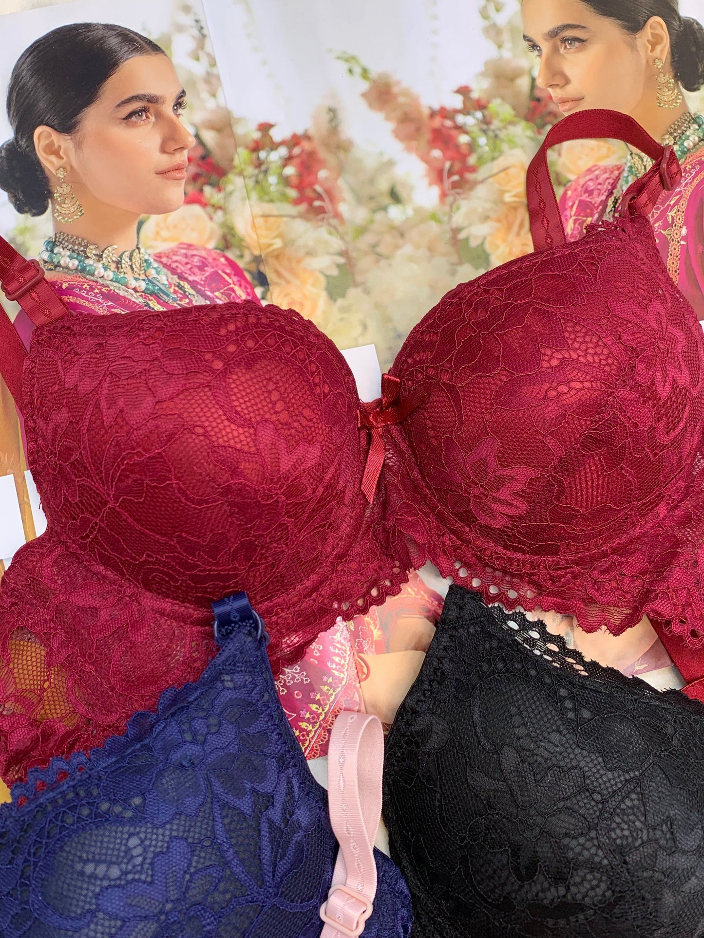 (34-38)b Elegant Double Padded Push-up Lace Bridal Bra (174)