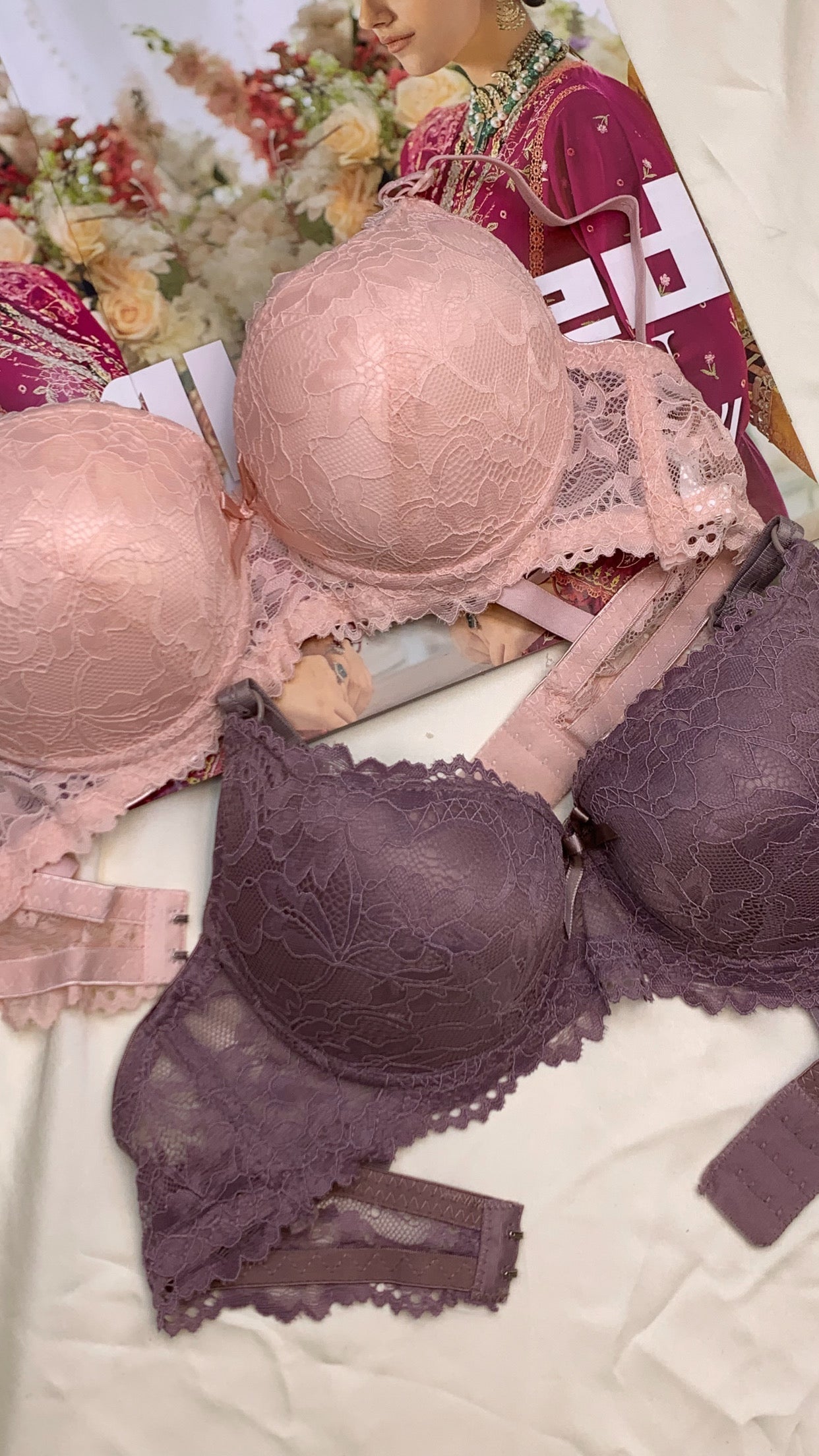 (34-38)b Elegant Double Padded Push-up Lace Bridal Bra (174)