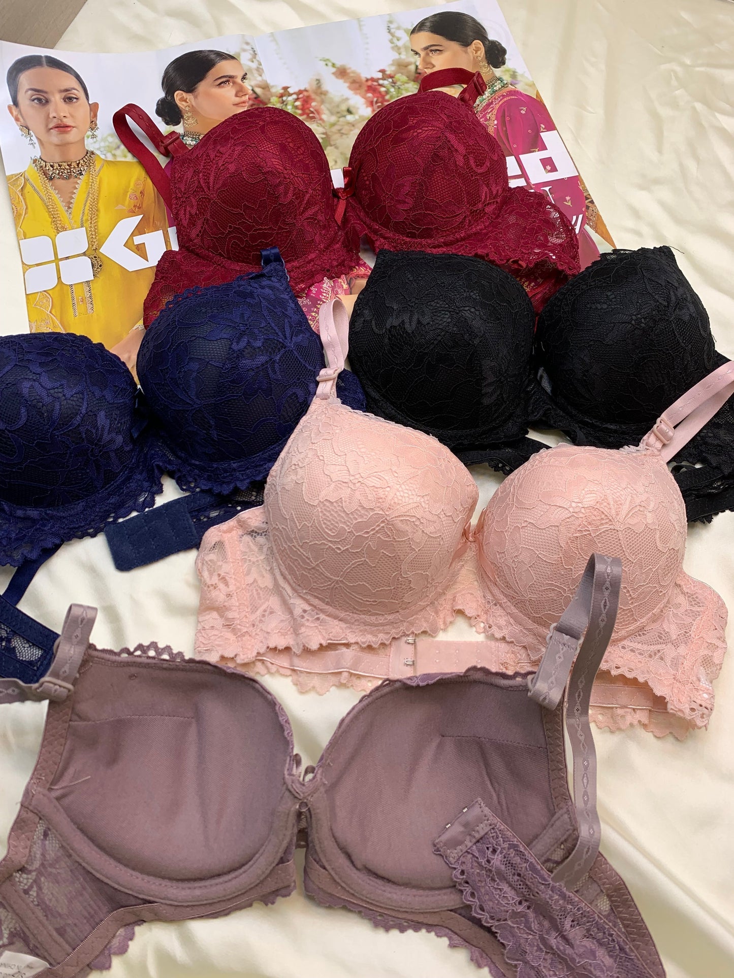 (34-38)b Elegant Double Padded Push-up Lace Bridal Bra (174)