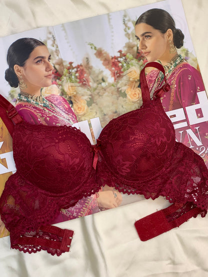 (34-38)b Elegant Double Padded Push-up Lace Bridal Bra (174)