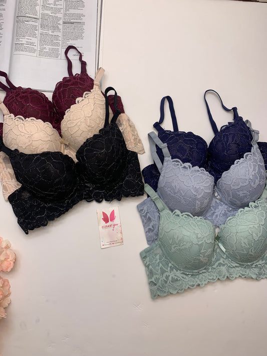 (36-40)B Elegant Padded Push-up Lace Bridal Bra (150)