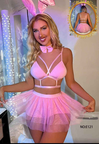 Bunny Cosplay with neck bow and head band.