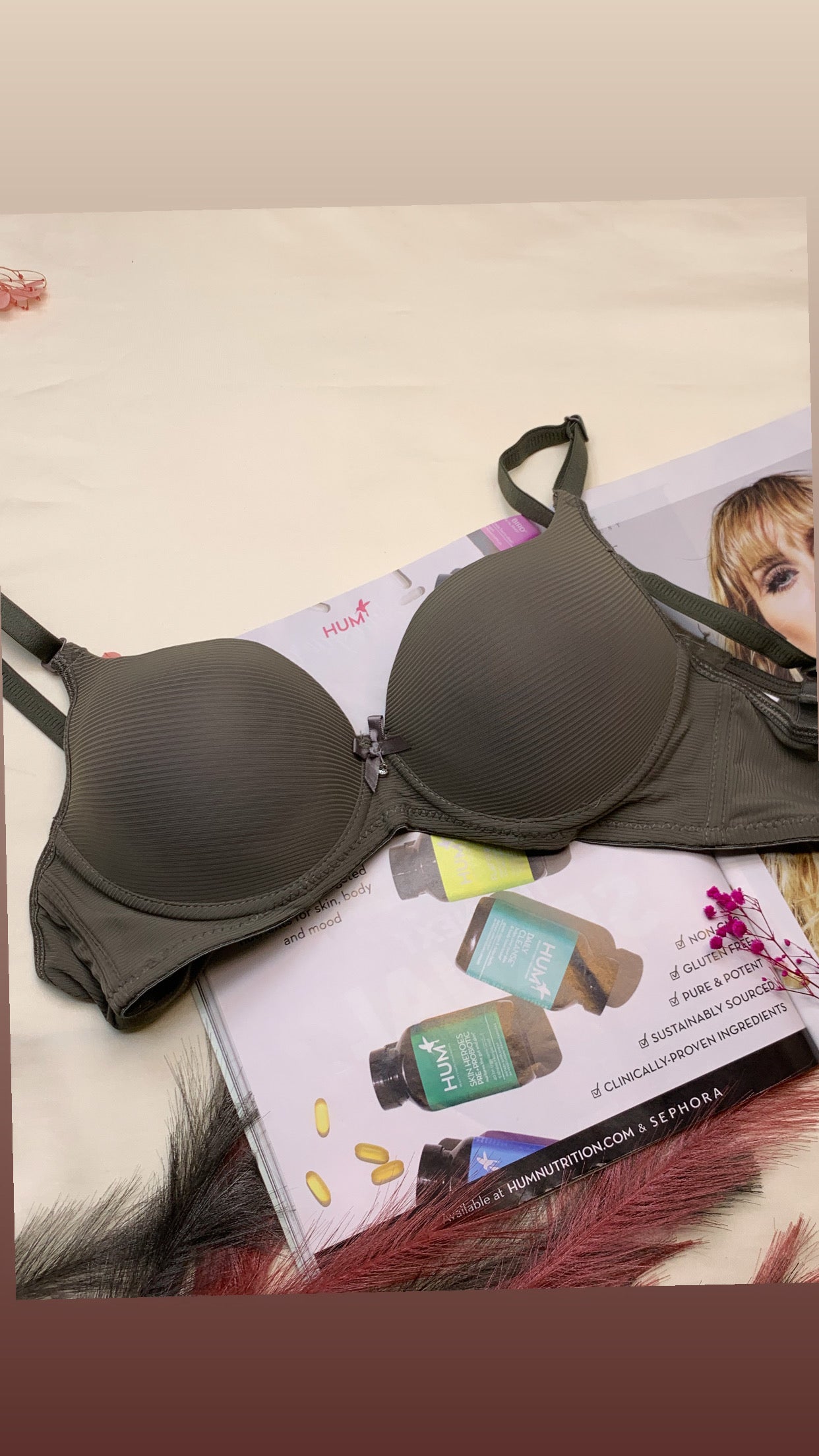 (34-38)B  Demi Cup Self Lining Padded Push-up Wired Bra (168)