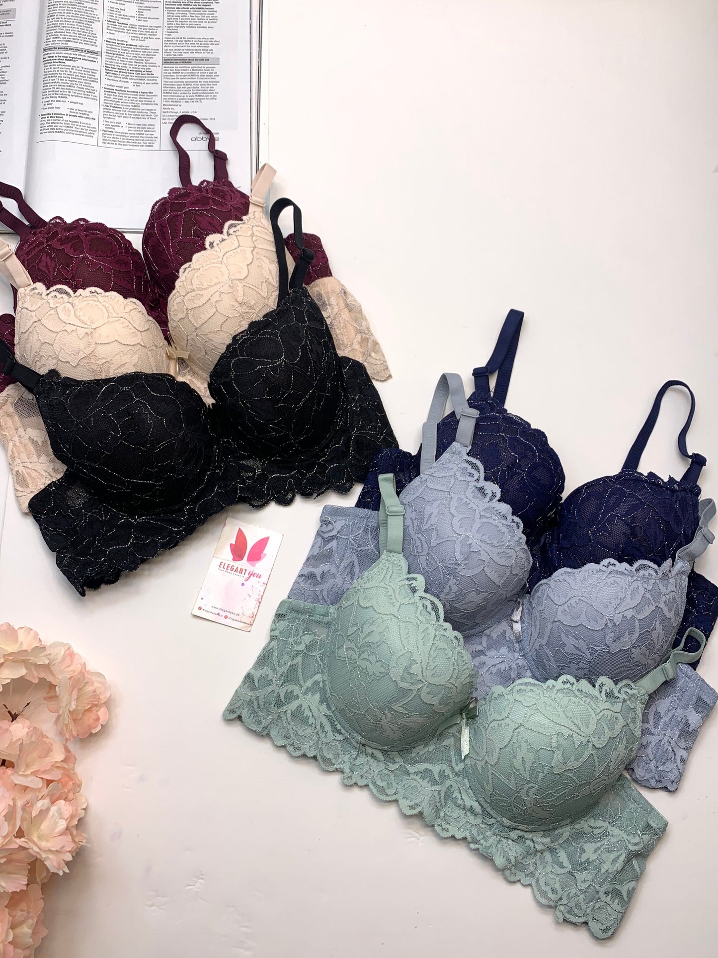 (36-40)B Elegant Padded Push-up Lace Bridal Bra (150)