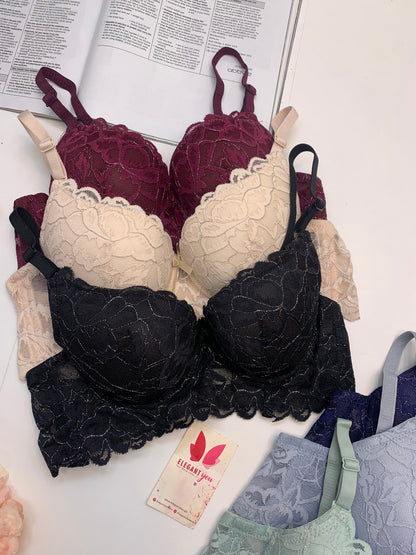 (36-40)B Elegant Padded Push-up Lace Bridal Bra (150)