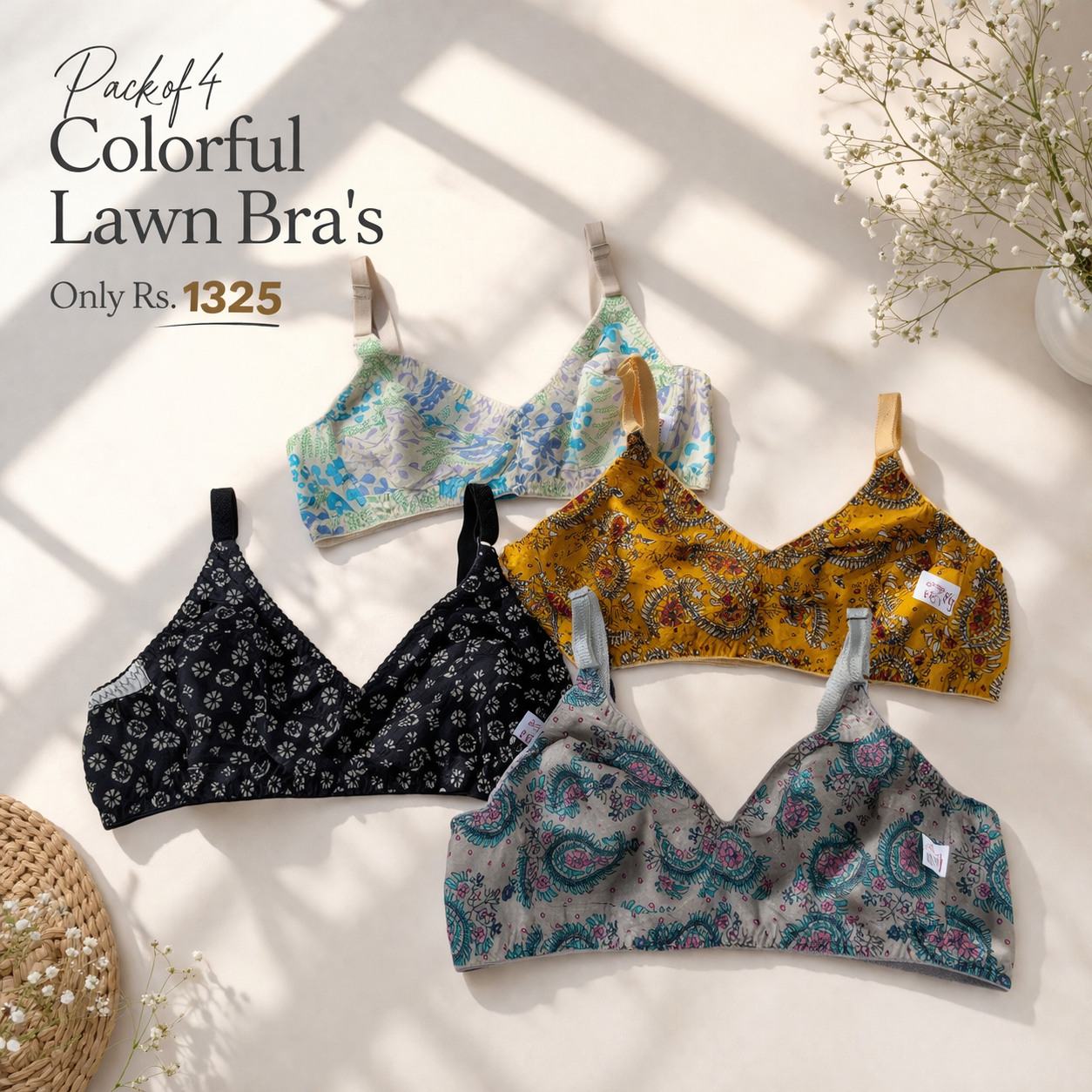 Pack of 4 Xoxo Colorful Lawn Bra's