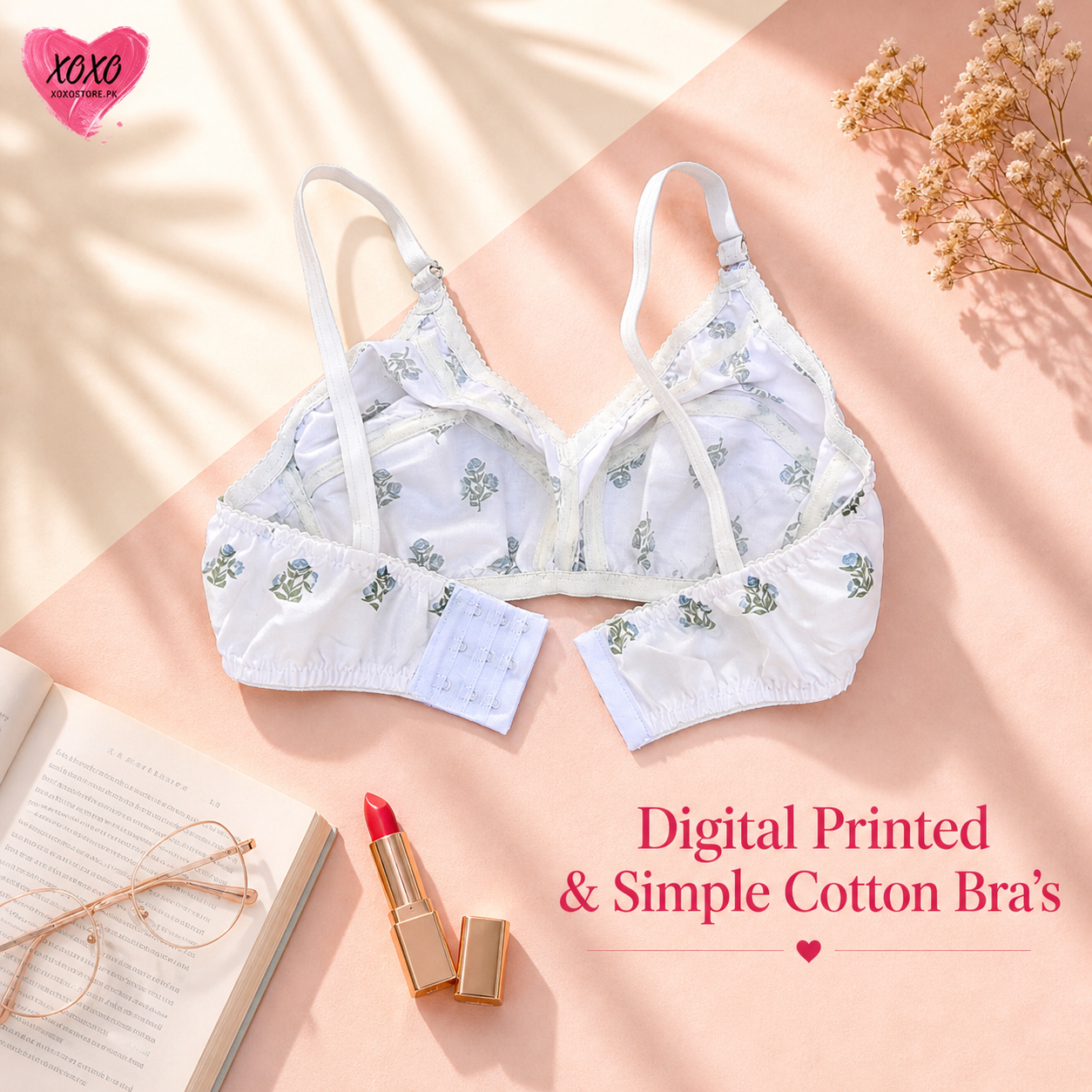 Pack of 4 Xoxo Digital Printed & Simple Cotton Bra's