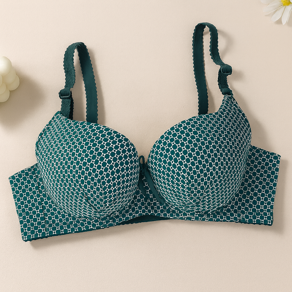 Dotted Cotton Medium Padded Laced Wired Pushup Bra