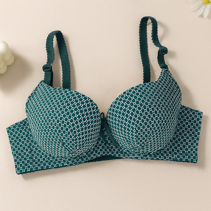 Dotted Cotton Medium Padded Laced Wired Pushup Bra