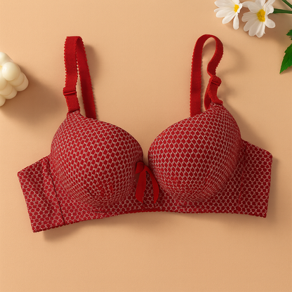 Dotted Cotton Medium Padded Laced Wired Pushup Bra