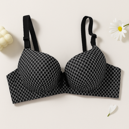 Dotted Cotton Medium Padded Laced Wired Pushup Bra
