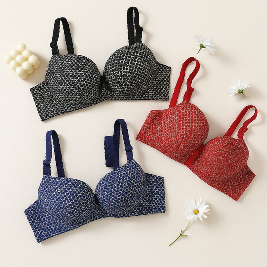 Dotted Cotton Medium Padded Laced Wired Pushup Bra