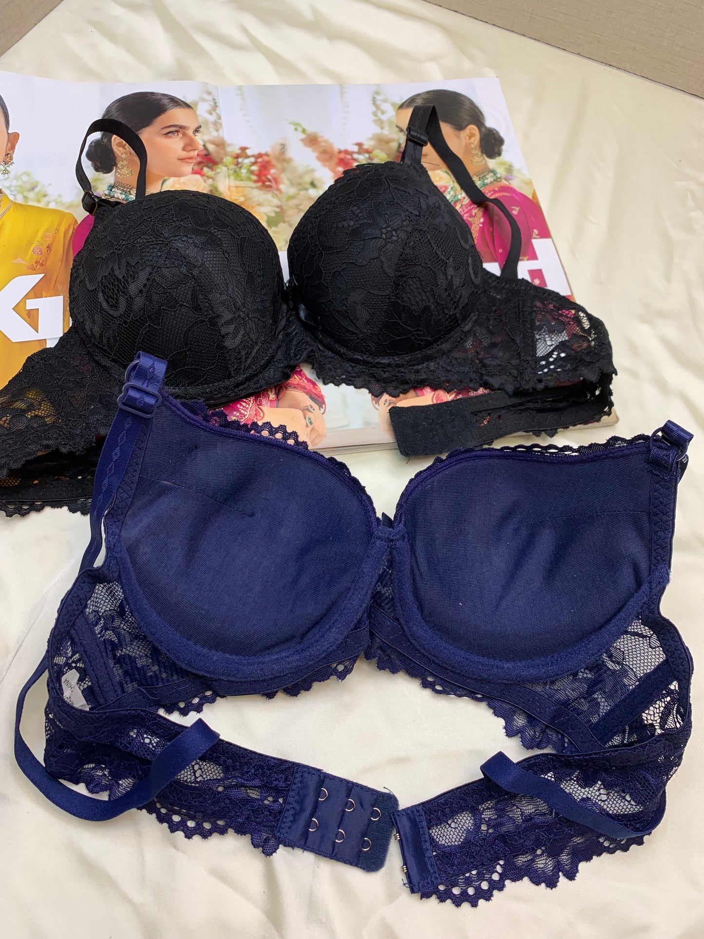 (34-38)b Elegant Double Padded Push-up Lace Bridal Bra (174)