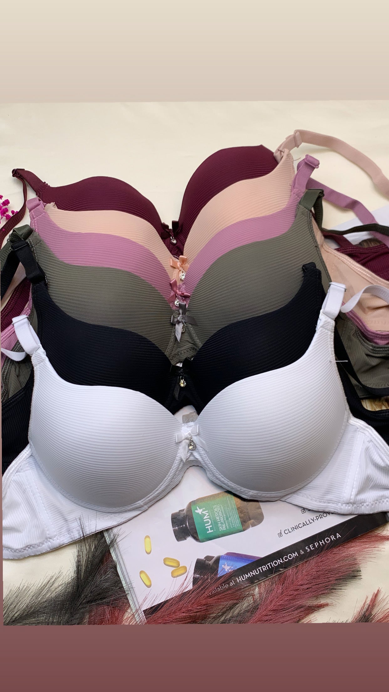 (34-38)B  Demi Cup Self Lining Padded Push-up Wired Bra (168)
