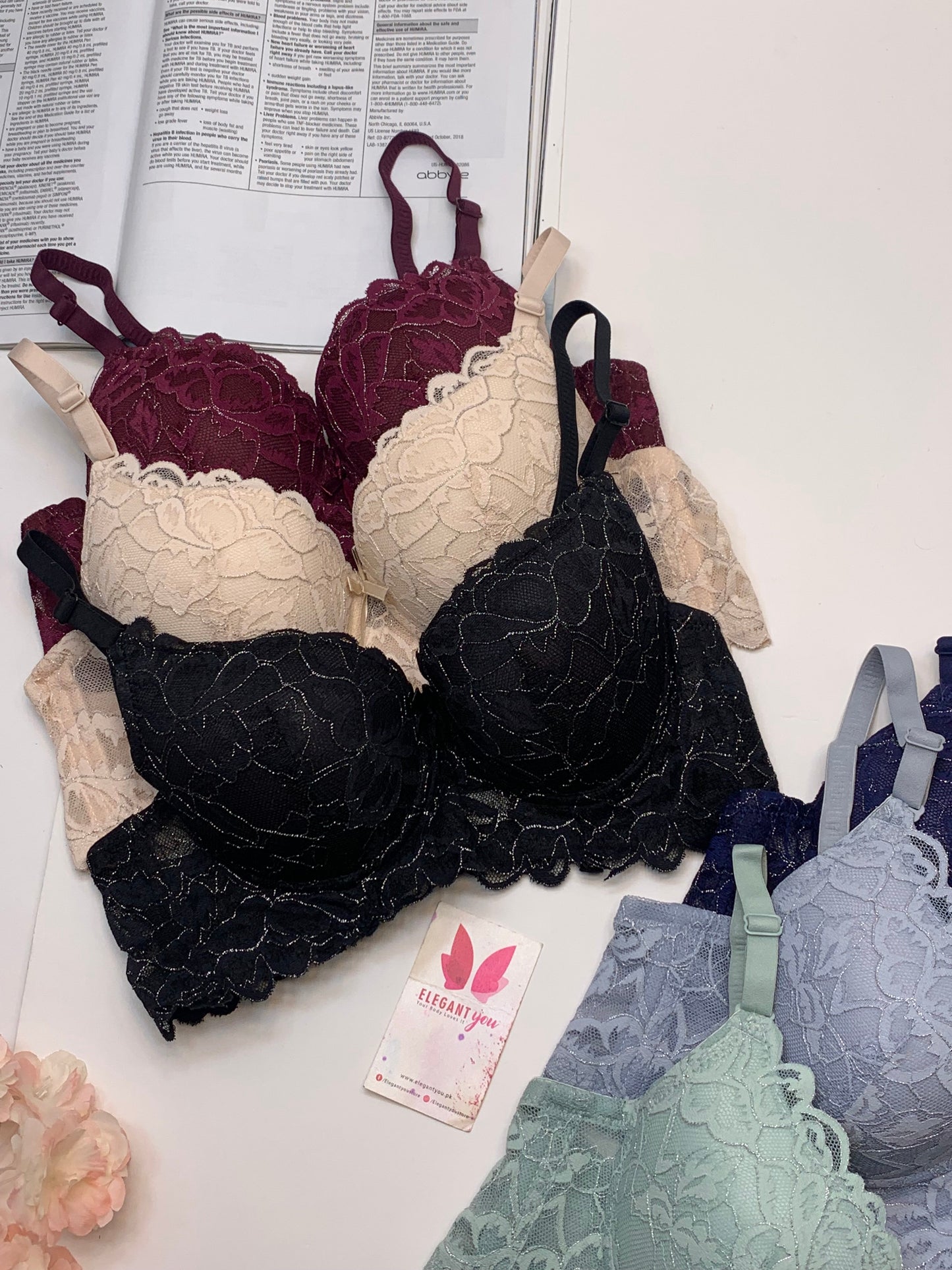 (36-40)B Elegant Padded Push-up Lace Bridal Bra (150)