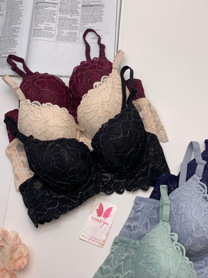 (36-40)B Elegant Padded Push-up Lace Bridal Bra (150)
