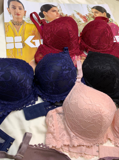(34-38)b Elegant Double Padded Push-up Lace Bridal Bra (174)