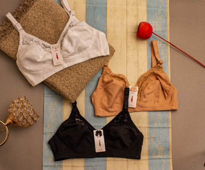 (32-42)b/c Soft Cotton Half Cup Lace Daily Wear Bra (002-003)