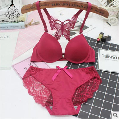 (32-38)B Double Padded Butterfly Bra Panty Set [132]