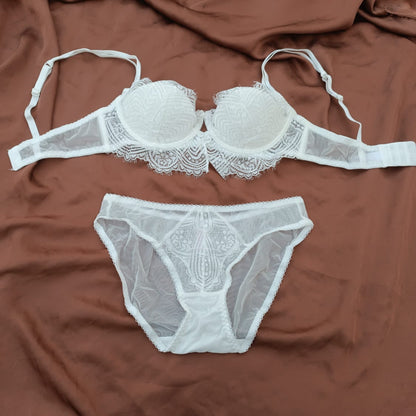 Very Thin Padded Half Cup Pushup Wired  Net Bra & Panty Set