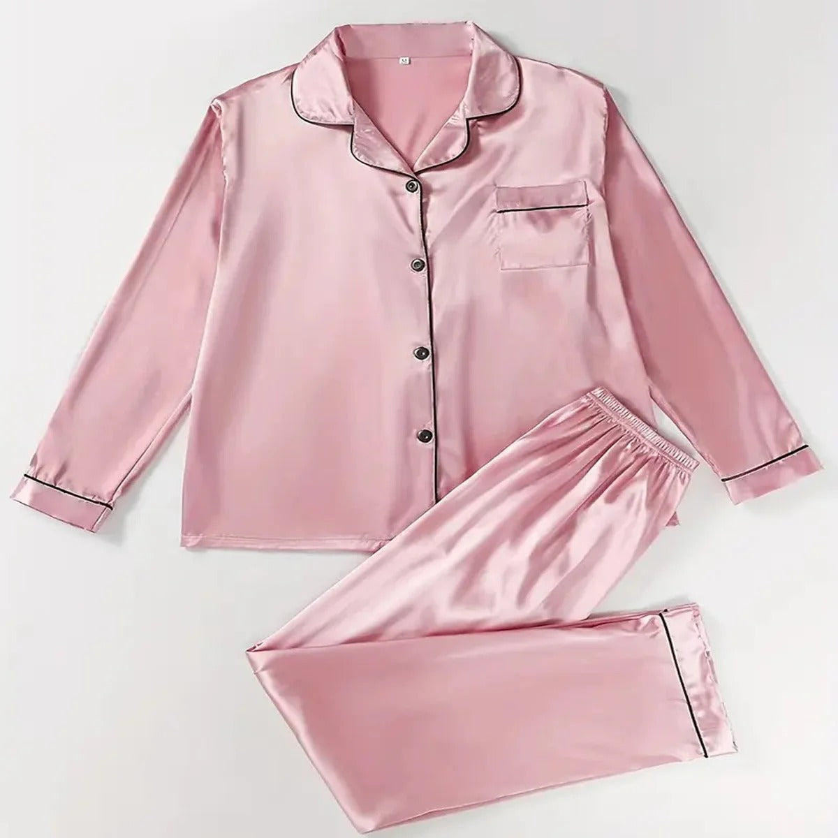 Flourish Plain Silk Front Button Open 3/4 Sleeve Night Dress For Girls - Silk Night Suit For Women Girls- Pjs For Women Two Piece Set (Free Surnchie)