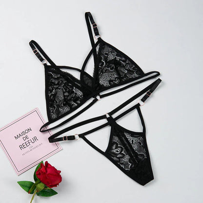 Lingerie Set Strappy Lace Bralette and Panty Sets V-neck Outfit
