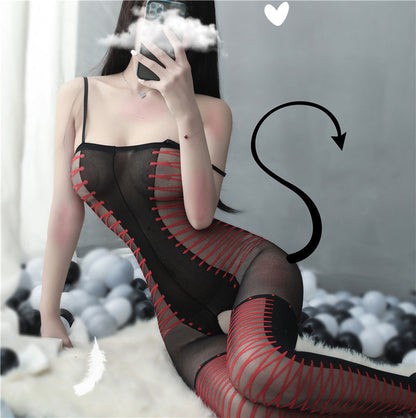 Red & Black Full Body Stockings (8848)